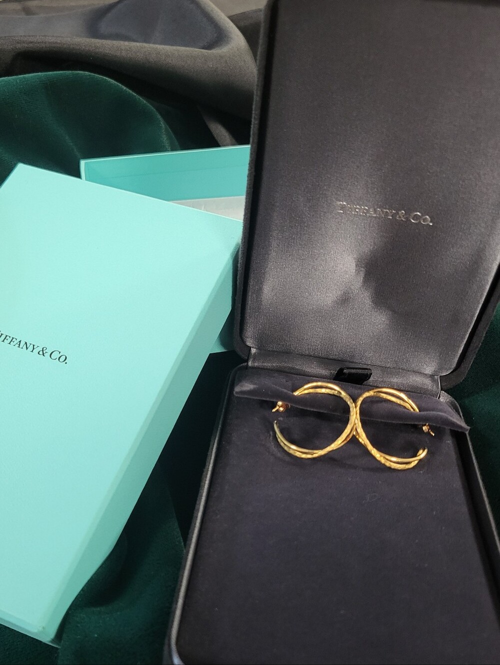 Tiffany & Co. 18k Gold Paloma Picasso Hammered Crossover Hooped Earrings